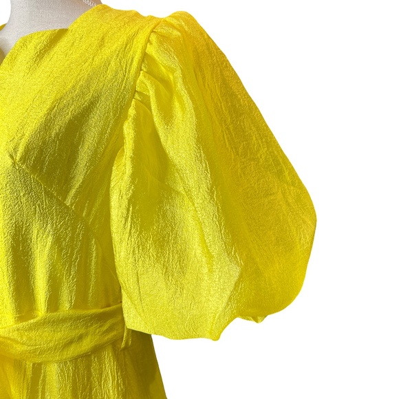 #A127 Nancy New York Yellow feminine flirty Puff Sleeve Ruffle Dress NWT  L - Picture 5 of 10